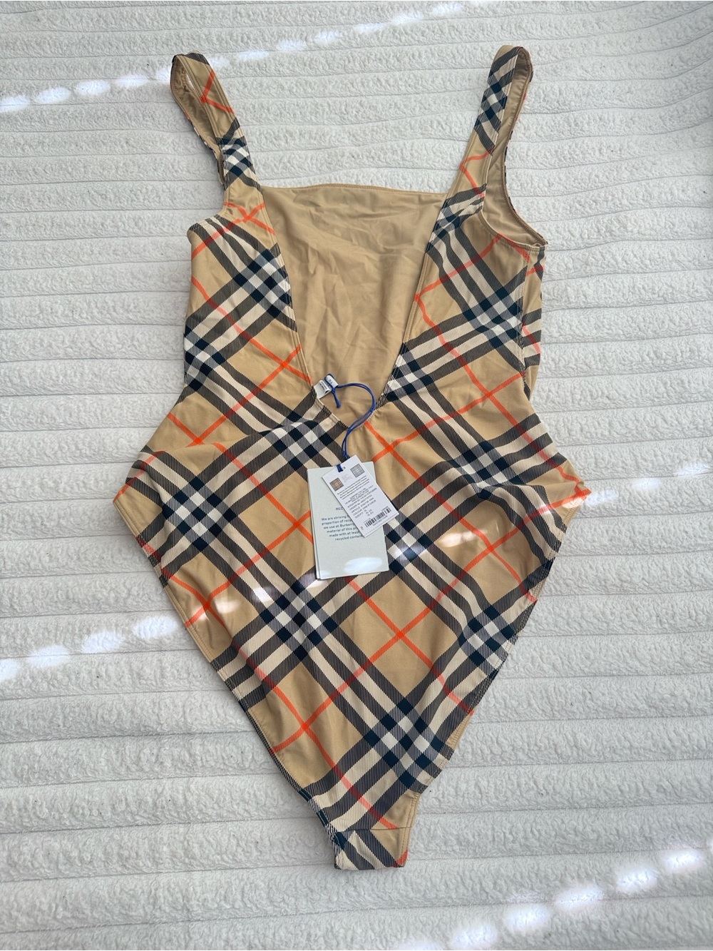 Burberry Plaid One-Piece Swimsuit in Beige & Black - Picture 2 of 4